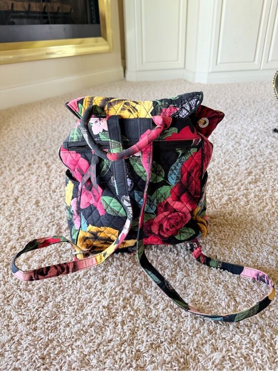 Vera Bradley Quilted Black Backpack with Red, Pink and Yellow Floral Print main image 8